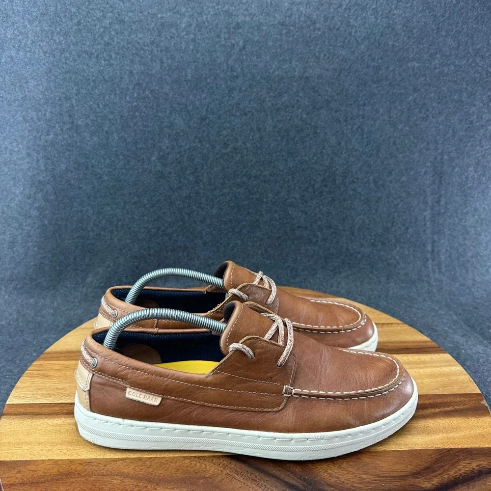 Cole Haan Grand 360 Boat Loafers Shoes Brown White Leather Size 9.5 C32209